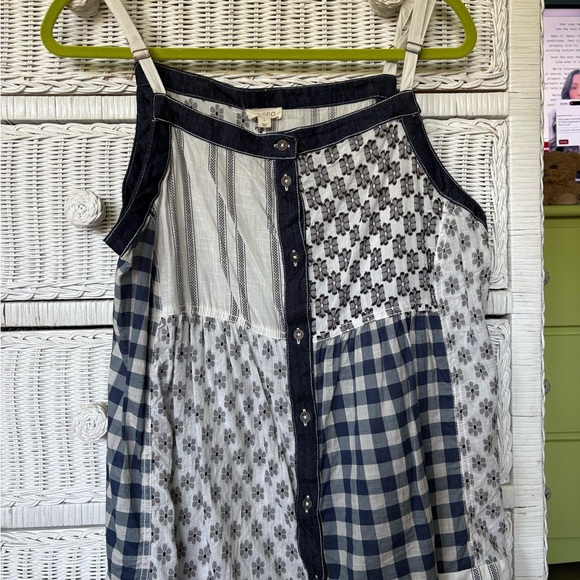 Pilcro Tops - Pilcro Navy and White Patchwork Button-Front Camisole